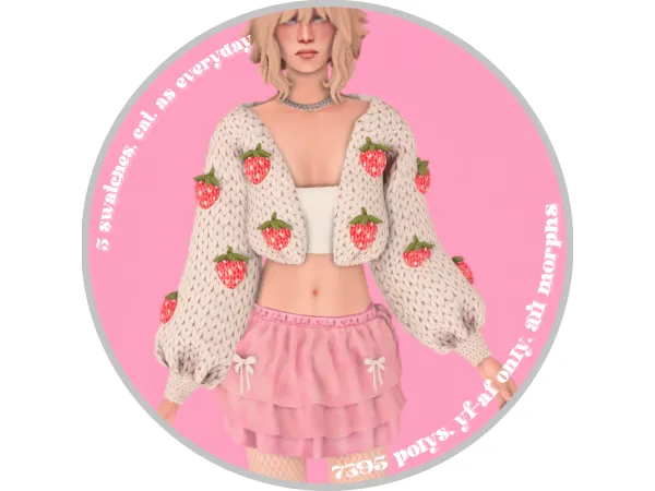 strawberry cardigan pixels by nonsensical - The Sims 2 Custom Content