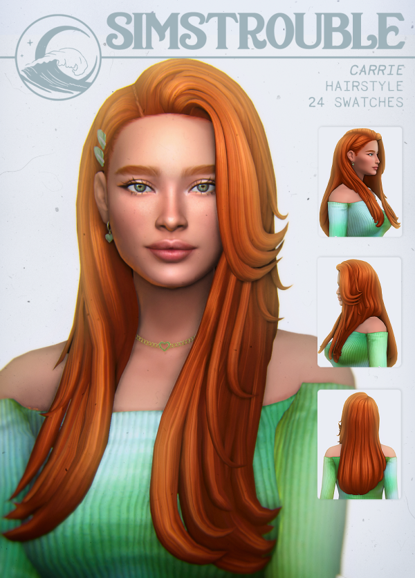 Maxis Match Carrie Hairstyle (2 Versions) by simsfinds - The Sims 4 Custom Content