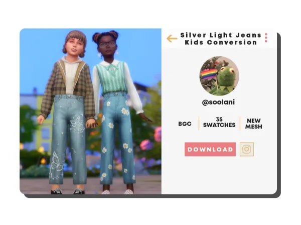 Maxis Match Silver Light Jeans Kids Conversion by soolani - The Sims 4 Custom Content