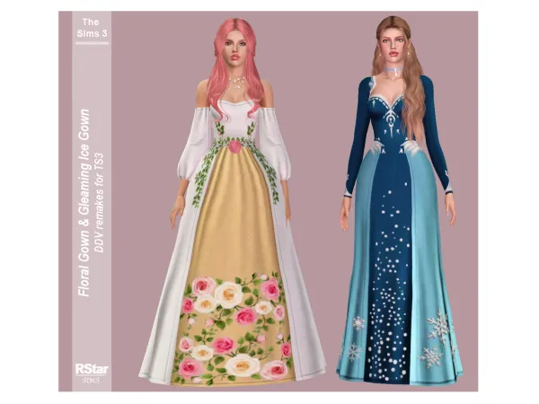 DDV remakes Floral Gown Gleaming Ice Gown - The Sims 3 Custom Content