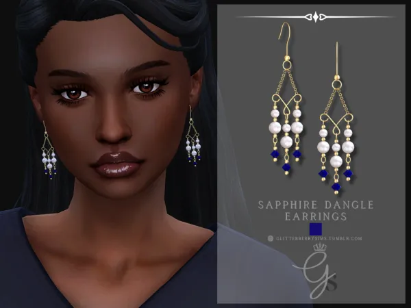 Alpha Sapphire Dangle Earrings by GlitterberryFly - The Sims 4 Custom Content