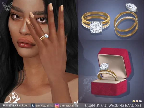 Cushion Cut Diamond Wedding Band Set