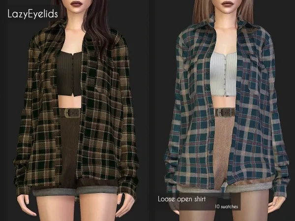 Alpha Loose open shirt by lazyeyelids - The Sims 4 Custom Content