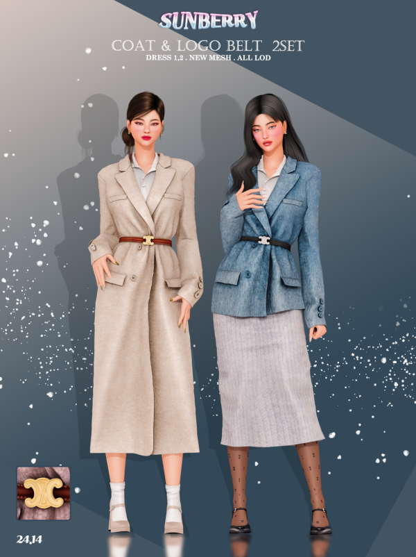 Alpha [SUNBERRY] Coat Logo Belt _2SET by simsfinds - The Sims 4 Custom Content
