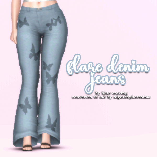BLUE CRAVING BUTTERFLY FLARE DENIM JEANS by simsfinds - The Sims 3 Custom Content