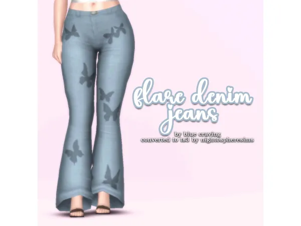 BLUE CRAVING BUTTERFLY FLARE DENIM JEANS - The Sims 3 Custom Content