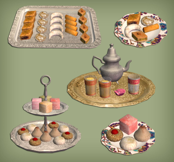 Middle Eastern Edible Pastries and Tea Set for by simsfinds - The Sims 2 Custom Content