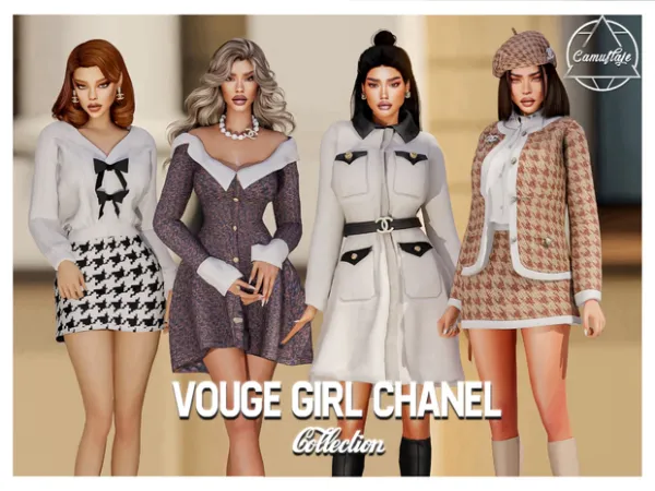 Alpha VOUGE GIRL Chanel Collection (8 items) Beret 2 Pairs of Earrings Pearl Necklace ALL IN ONE - The Sims 4 Custom Content