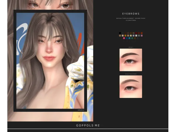 Alpha GPME GOLD Eyebrows DefaultReplacement 03RoundThick by goppolsme - The Sims 4 Custom Content