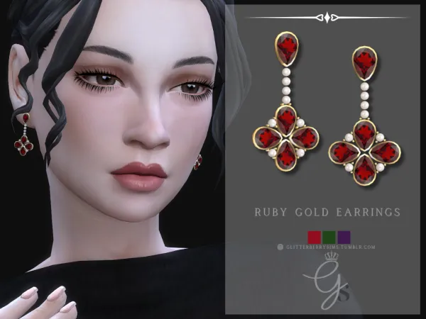 Alpha Ruby Gold Earrings by GlitterberryFly - The Sims 4 Custom Content