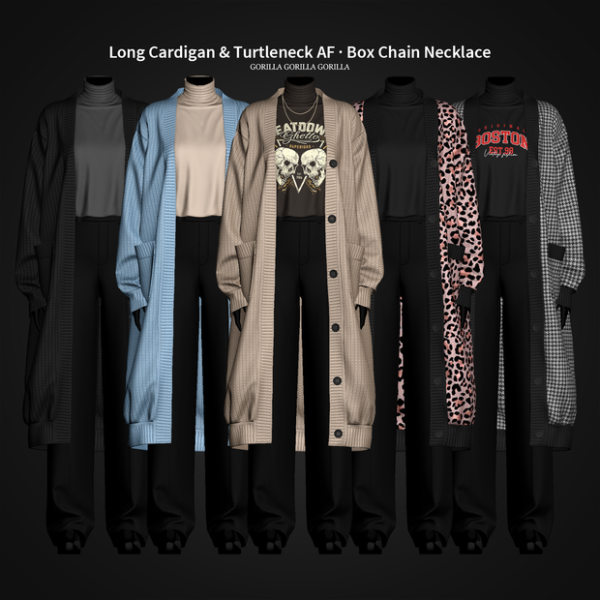 Alpha Long Cardigan Turtleneck AF Box Chain Necklace AF by simsfinds - The Sims 4 Custom Content