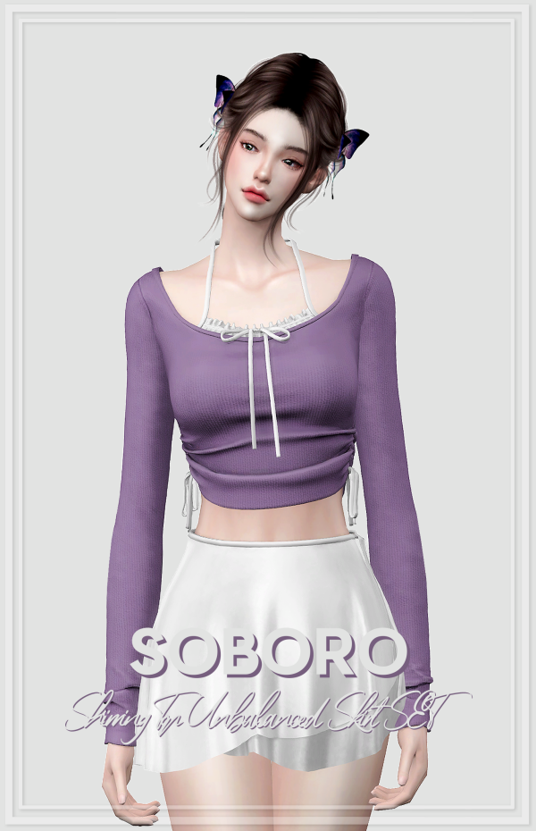 Alpha SOBORO Shirring Top Unbalanced Skirt by simsfinds - The Sims 4 Custom Content