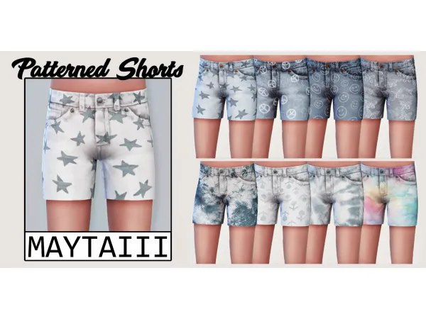 Maxis Match Patterned denim shorts by maytaiii - The Sims 4 Custom Content