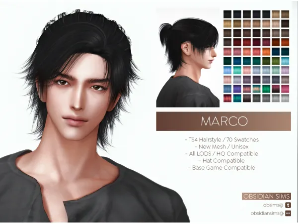 Alpha MARCO HAIRSTYLE New mesh by obsims - The Sims 4 Custom Content