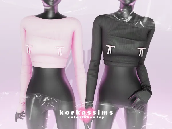 Alpha cute ribbon top by korkassims - The Sims 4 Custom Content