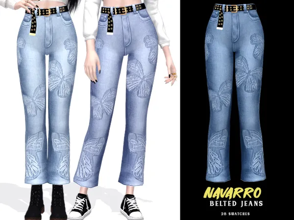 Alpha Navarro Belted Jeans - The Sims 4 Custom Content