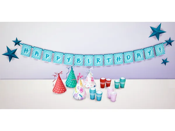 Maxis Match Birthday Banner Hat Hat Pile and Paper Cups (8 swatches) by ddaengsims - The Sims 4 Custom Content