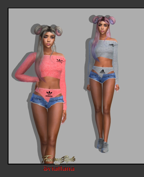 Alpha Long sleeves Denim shorts by fusionstylesims4 - The Sims 4 Custom Content