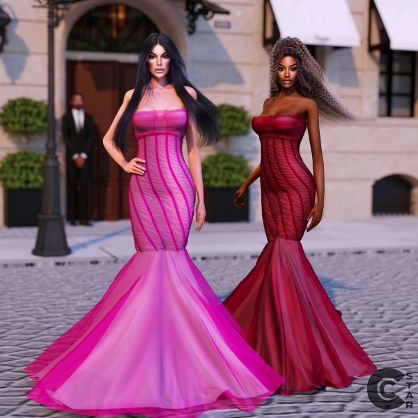 Alpha Flowing Light Tulle Mermaid Dress by cool_content_star - The Sims 4 Custom Content