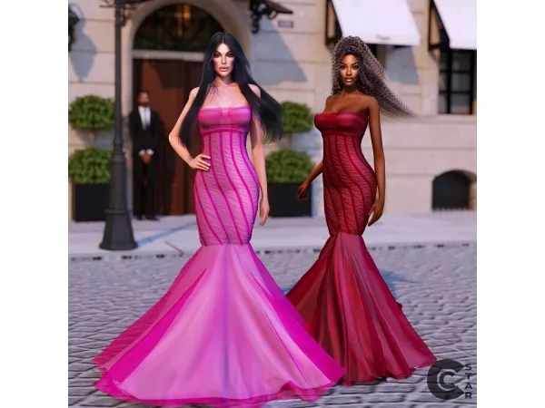 Alpha Flowing Light Tulle Mermaid Dress - The Sims 4 Custom Content