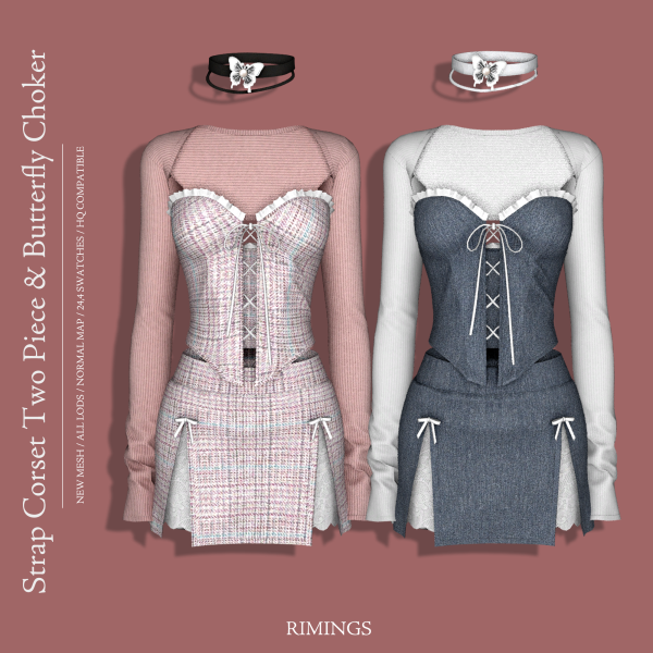 Alpha Strap Corset Two Piece Butterfly Choker by simsfinds - The Sims 4 Custom Content
