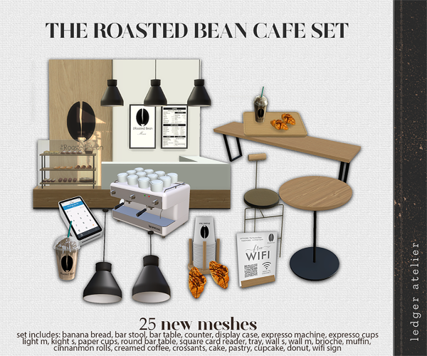 Alpha The Roasted Bean Cafe Set with Bonus Items (Atelier Tier) by ledger_atelier - The Sims 4 Custom Content