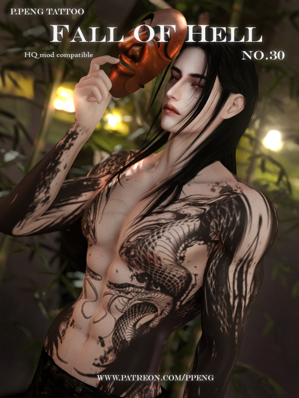 Mix [SIMS4TS4]PPENG Tattoo N030 Fall of Hell Tattoo HQ by simsfinds - The Sims 4 Custom Content