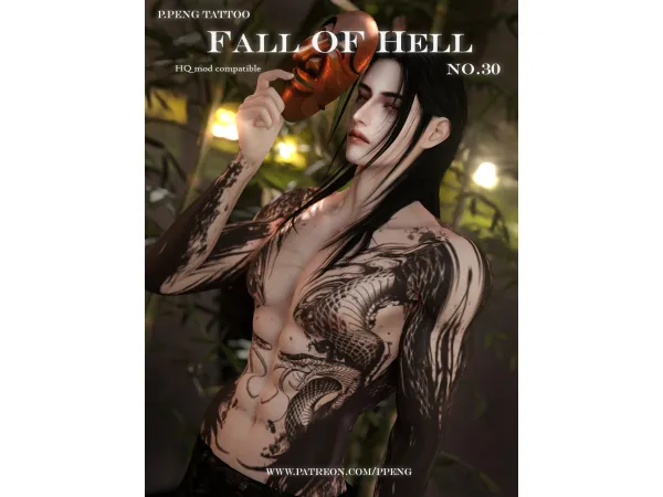 Mix [SIMS4TS4]PPENG Tattoo N030 Fall of Hell Tattoo HQ - The Sims 4 Custom Content