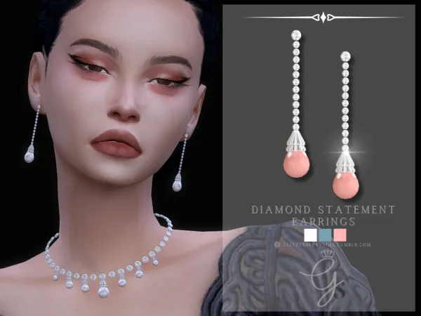 Alpha Diamond Pink Earrings by GlitterberryFly - The Sims 4 Custom Content
