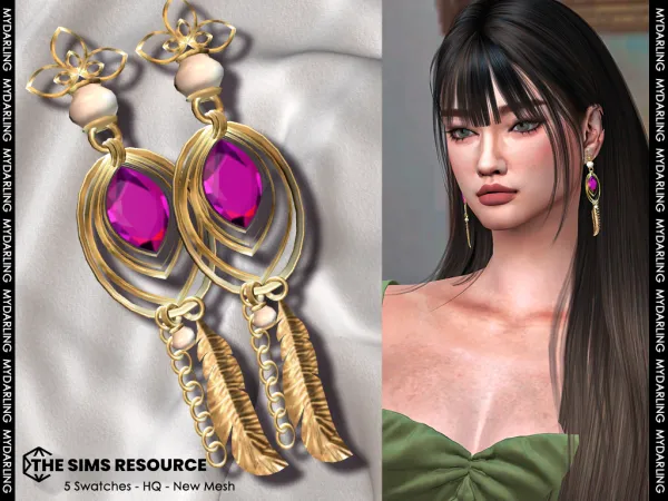 Alpha NA3054 feather earrings - The Sims 4 Custom Content