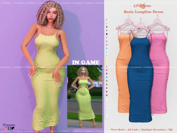 Alpha Basic Longline Dress Special Supporters by lynxsimz - The Sims 4 Custom Content