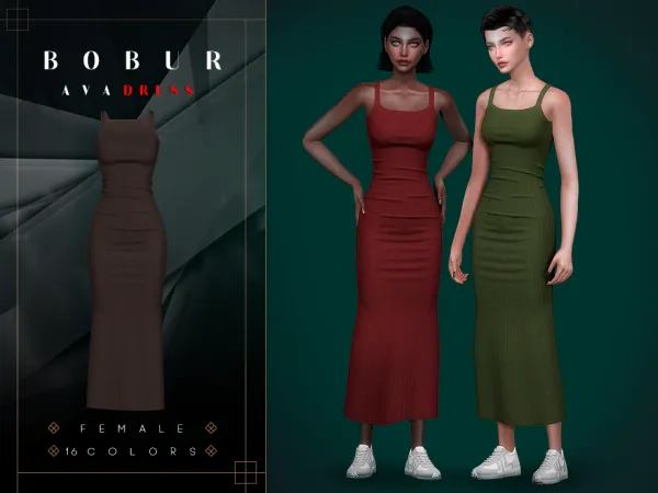 Alpha Midi dress with straps - The Sims 4 Custom Content