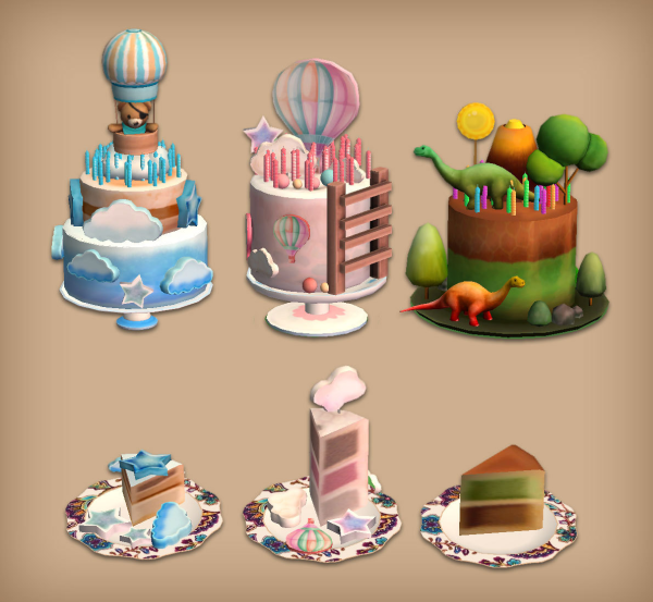 Green Dino Pink Cloud and Sky Blue Cloud Birthday Cakes for by simsfinds - The Sims 2 Custom Content