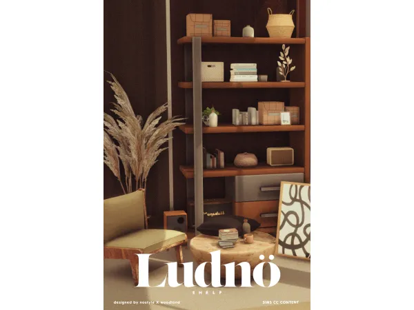 Maxis Match [N O S T Y L E X W O O D L A N D] Ludnö Shelf - The Sims 4 Custom Content