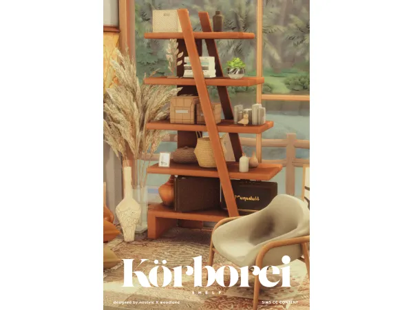 Maxis Match [N O S T Y L E X W O O D L A N D] Körborei Shelf - The Sims 4 Custom Content