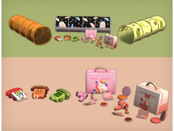 Toddlers Toys Tunnel Makeup Kit and Telephone Functional by jacky93sims - The Sims 2 Custom Content