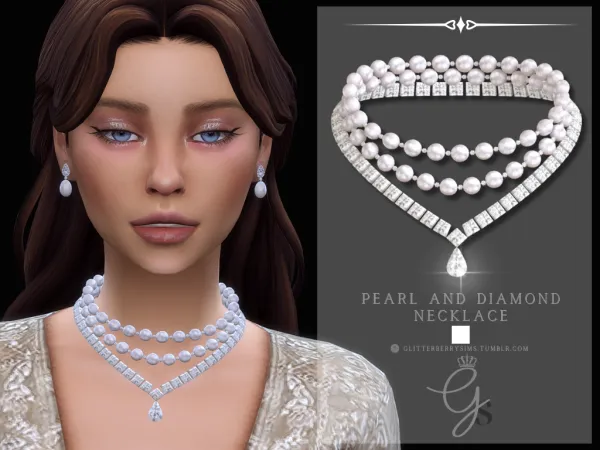 Alpha Diamond and Pearl Necklace by GlitterberryFly - The Sims 4 Custom Content