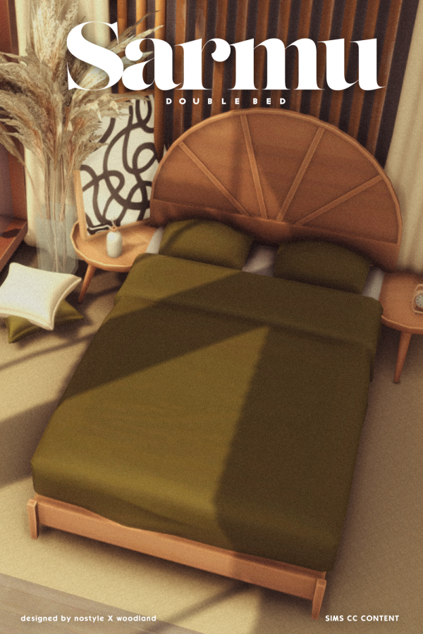Maxis Match [N O S T Y L E X W O O D L A N D] Sarmu DoubleBed by simsfinds - The Sims 4 Custom Content