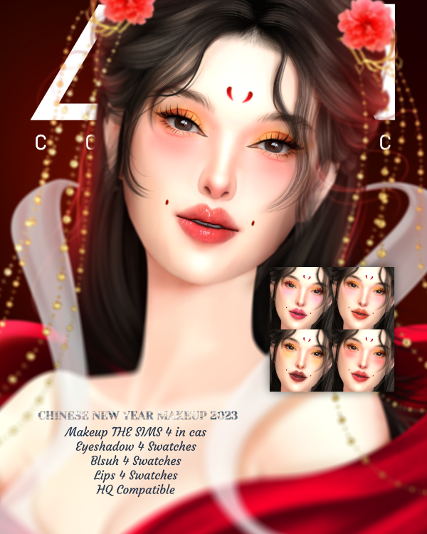 Alpha LEAN CHINESE NEW YEAR MAKEUP 2023 by simsfinds - The Sims 4 Custom Content