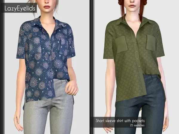 Alpha Short sleeve shirt with pockets by lazyeyelids - The Sims 4 Custom Content