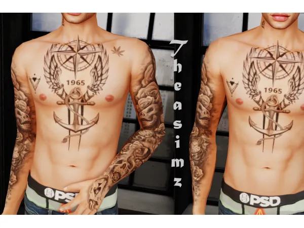Mix Roger tattoo by Theasimz - The Sims 4 Custom Content