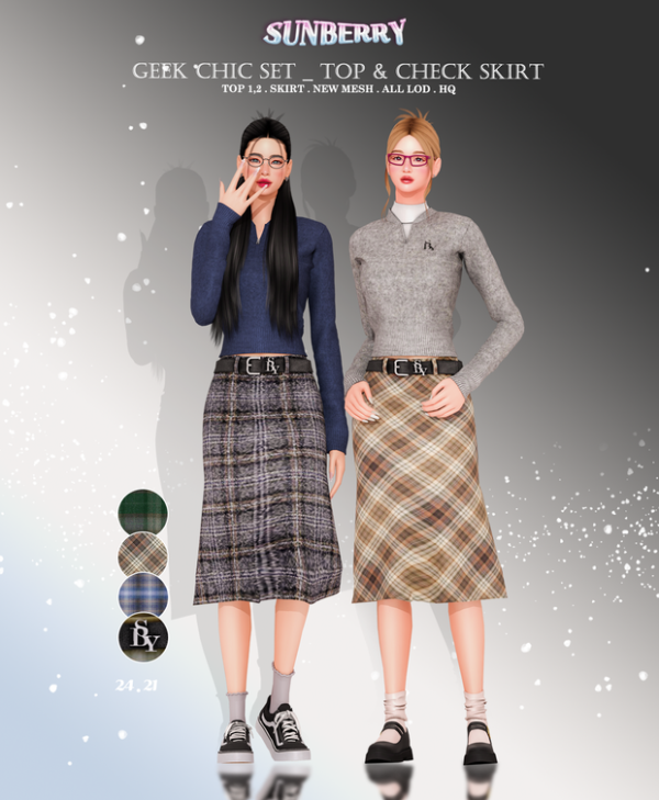 Mix GEEK CHIC SET top check skirt 2421 by simsfinds - The Sims 4 Custom Content