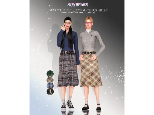 Mix GEEK CHIC SET top check skirt 2421 by SUNBERRY - The Sims 4 Custom Content