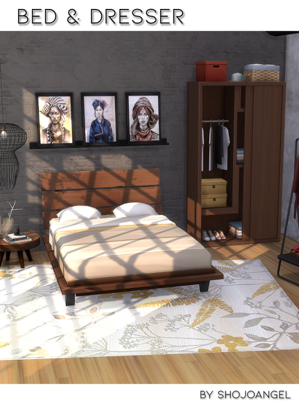 Mix Bed Dresser Recol by simsfinds - The Sims 4 Custom Content