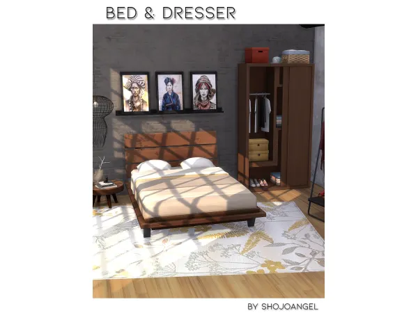 Mix Bed Dresser Recol by shojoangel - The Sims 4 Custom Content