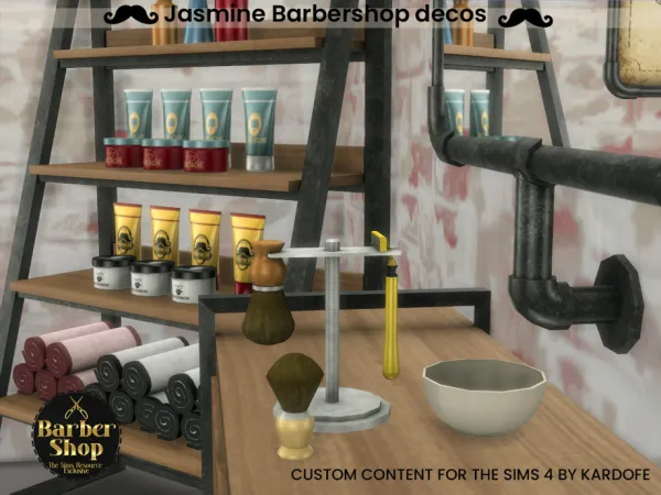 Alpha Jasmine Barbershop decos - The Sims 4 Custom Content