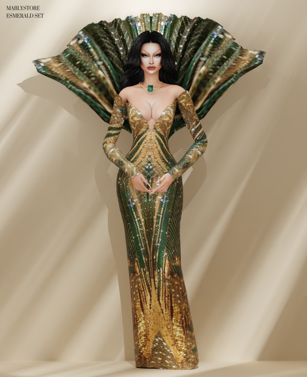 Alpha ESMERALD GOWN by simsfinds - The Sims 4 Custom Content