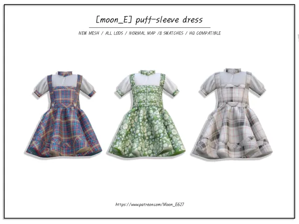Alpha [Moon_E] Puff sleeve dress_toddler (8 swatches) by Moon_E627 - The Sims 4 Custom Content