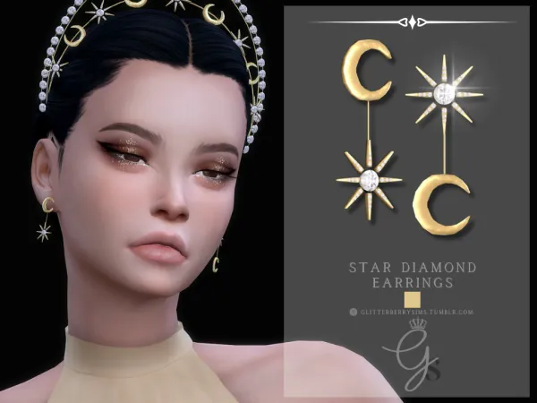 Mix Star Diamond Earrings by GlitterberryFly - The Sims 4 Custom Content