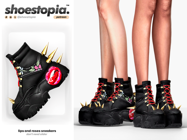 Alpha Lips And Roses Sneakers by shoestopia - The Sims 4 Custom Content
